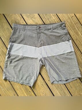 Burnside 40 Boardwalk shorts w gray striped pattern is light & stretchy. Mint